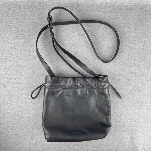 Fossil Crossbody Bag‎ Small Black Leather Festival Beachy Boho Bucket Bag - Picture 1 of 16